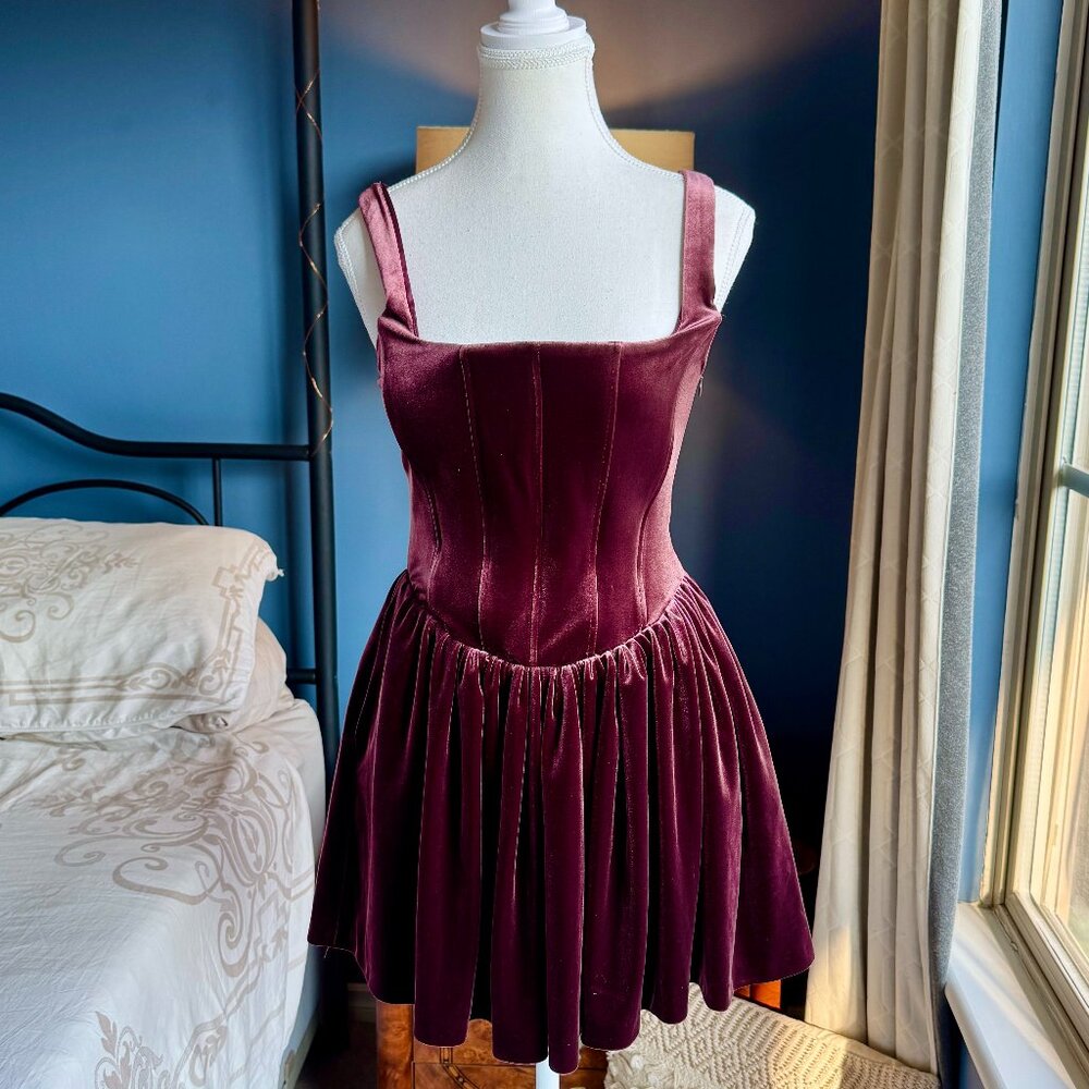 Zara Burgundy Velvet Corset Mini Dress